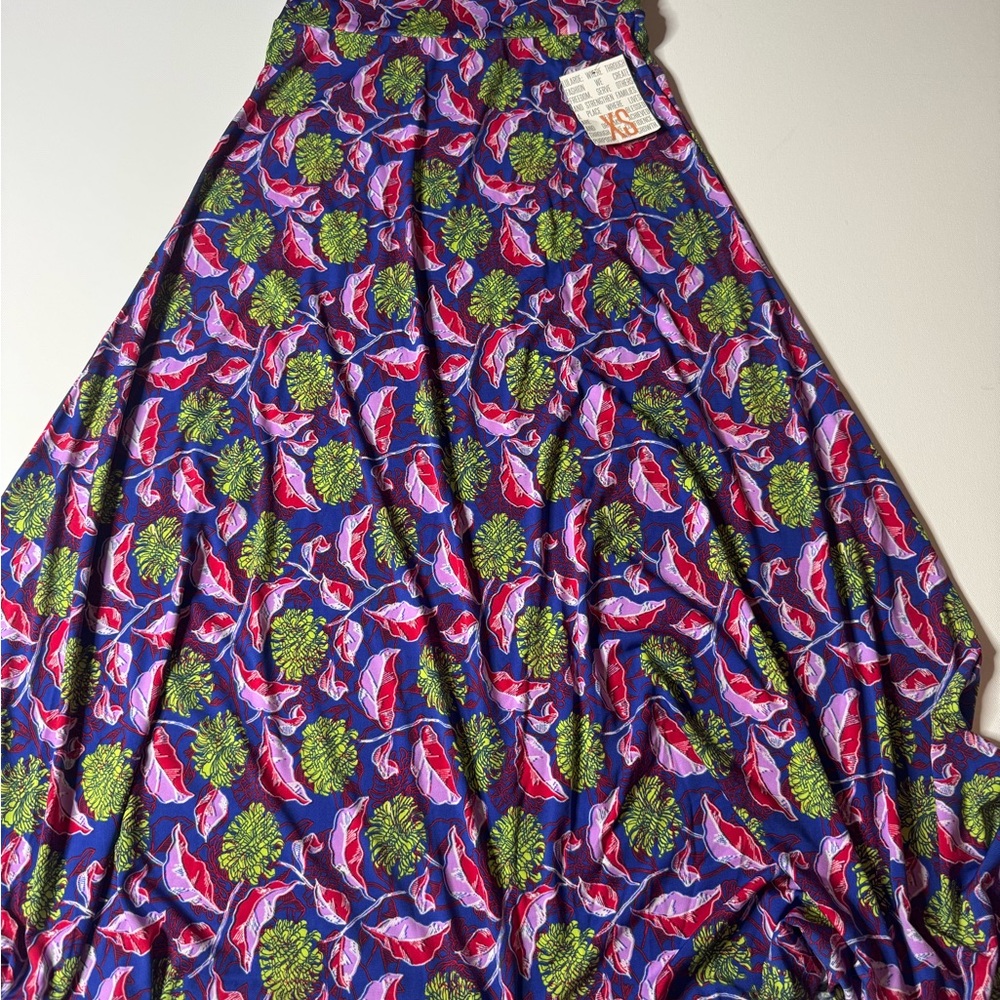 LuLaRoe Maxi Skirt with Blue and Pink Leaf Design